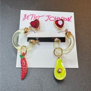 Betsey Johnson Mismatched Earrings with Avocado and Chili Pepper